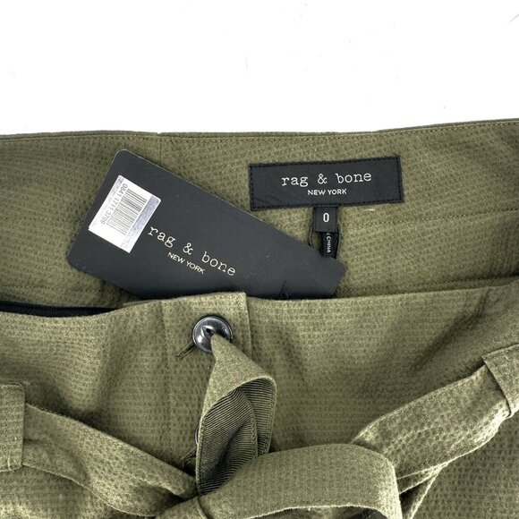 NWT Rag & Bone Camille Belted Seersucker High Waist Shorts Olive Green Size 0 - Picture 7 of 10